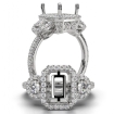 Three Stone French Pave Emerald Halo Semi Mount Engagement Ring 14k Gold 0.98Ct
