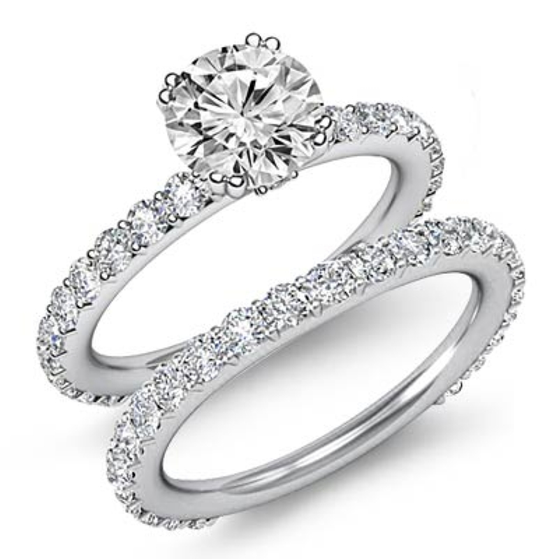 Prong Bridal Set Sidestone diamond Ring 14k Gold White