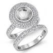 1.28Ct Diamond Engagement Ring Round Pave Bridal Sets Platinum 950 Semi Mount - javda.com 
