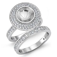1.28Ct Diamond Engagement Ring Round Pave Bridal Sets 14K White Gold Semi Mount
