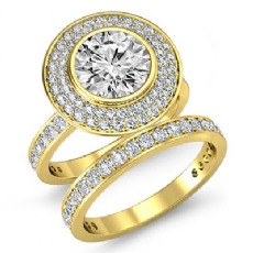 Bezel Gala Halo Bridal Set diamond Ring 18k Gold Yellow