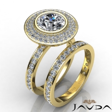 Bezel Gala Halo Bridal Set diamond Ring 14k Gold Yellow