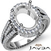 Diamond Engagement Ring Oval Semi Mount Platinum Halo Pave Setting 2.5Ct