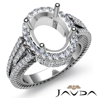 Diamond Engagement Ring Oval Semi Mount 14k Gold White Halo Pave Setting 2.5Ct