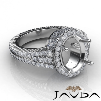 Diamond Engagement Ring Oval Semi Mount 14k Gold White Halo Pave Setting 2.5Ct