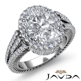 Diamond Engagement Ring Oval Semi Mount Platinum Halo Pave Setting 2.5Ct