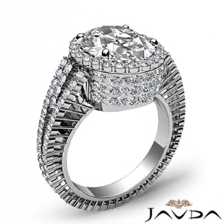 Diamond Engagement Ring Oval Semi Mount Platinum Halo Pave Setting 2.5Ct