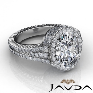 Diamond Engagement Ring Oval Semi Mount Platinum Halo Pave Setting 2.5Ct