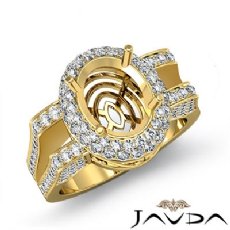 Diamond Engagement Oval Ring 14k Gold Yellow Halo Pave Setting Semi Mount  (1.1Ct. tw.)