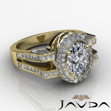 Vintage Duet Halo Sidestone diamond Ring 18k Gold Yellow