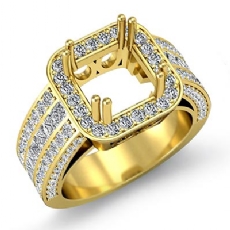 Trio Halo Diamond Engagement Princess Semi Mount Ring 14k Gold Yellow  (1.5Ct. tw.)