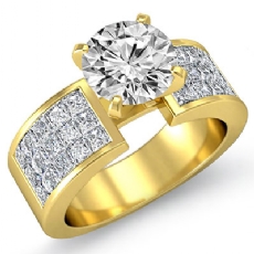 Classic Side Stone 4 Prong diamond Ring 18k Gold Yellow