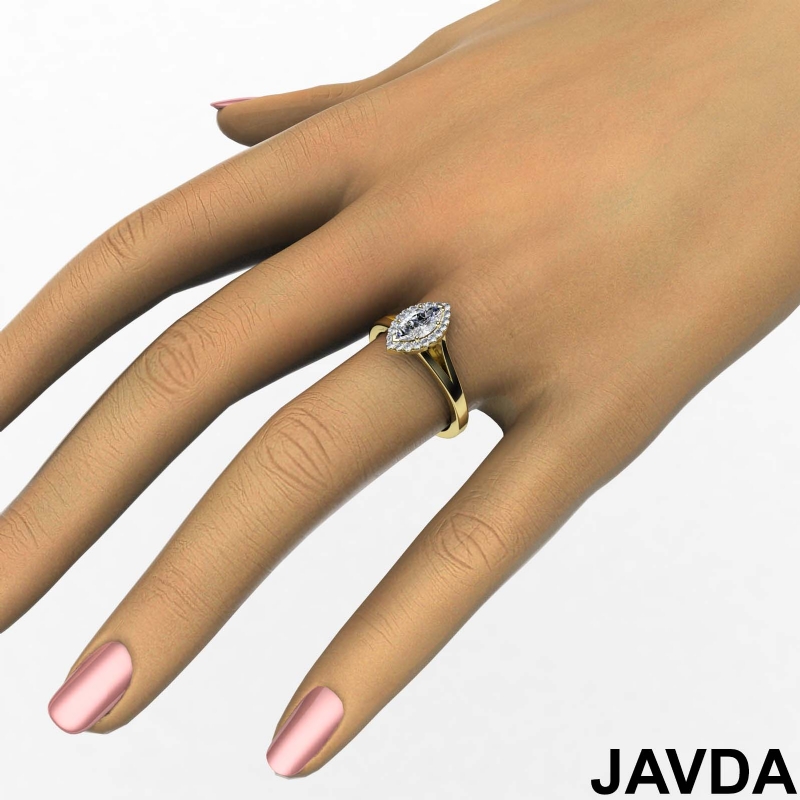 Split Shank Halo French Pave diamond Ring 14k Gold Yellow