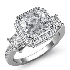 Circa Halo Pave Three Stone diamond Ring 14k Gold White