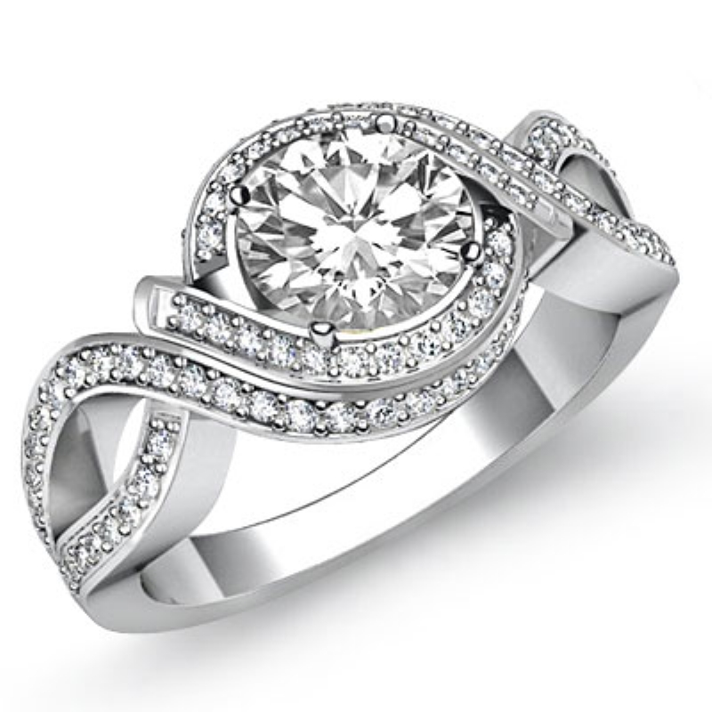 XOXO Style Micro Pave Setting Round Diamond Engagement Ring 18k 