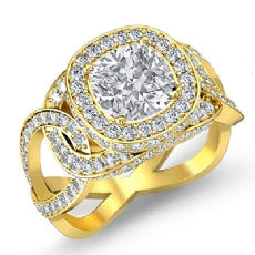 Twisted Shank Halo Pave diamond Ring 18k Gold Yellow