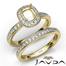 Cushion Halo Diamond Semi Mount Engagement Ring Bridal Set 14k Gold Yellow  (0.95Ct. tw.)