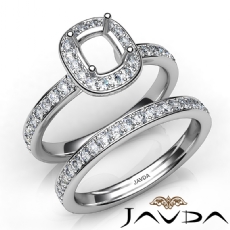 Cushion Halo Diamond Semi Mount Engagement Ring Bridal Set 14K White Gold 0.95Ct