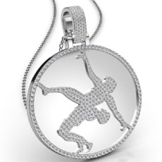 Custom Couple Diamond Pendant 18 Inches Rolo Chain 14k White Gold 4.00Ct