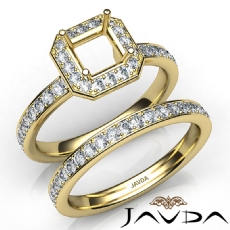 Asscher Halo Diamond Semi Mount Engagement Ring Bridal Set 14k Gold Yellow  (0.95Ct. tw.)