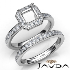 Asscher Halo Diamond Semi Mount Engagement Ring Bridal Set 14K White Gold 0.95Ct