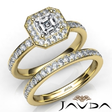 Hexagon Halo Pave Bridal Set diamond Ring 14k Gold Yellow