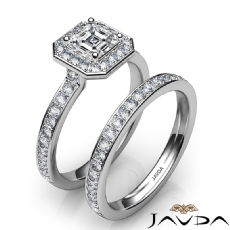 Hexagon Halo Pave Bridal Set diamond Ring 14k Gold White