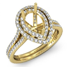 Engagement Ring Pear Shape Diamond Semi Mount 14k Gold Yellow Halo Setting (1.55Ct. tw.)