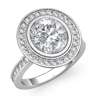 1.25Ct Diamond Engagement Ring Oval Shape Semi Mount Halo Setting 14k White Gold