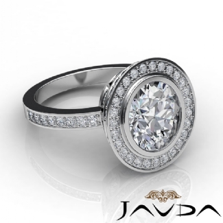 1.25Ct Diamond Engagement Ring Oval Shape Semi Mount Halo Setting 14k White Gold
