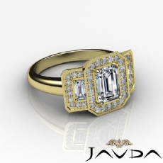 Halo Three Stone Sidestone diamond Ring 14k Gold Yellow