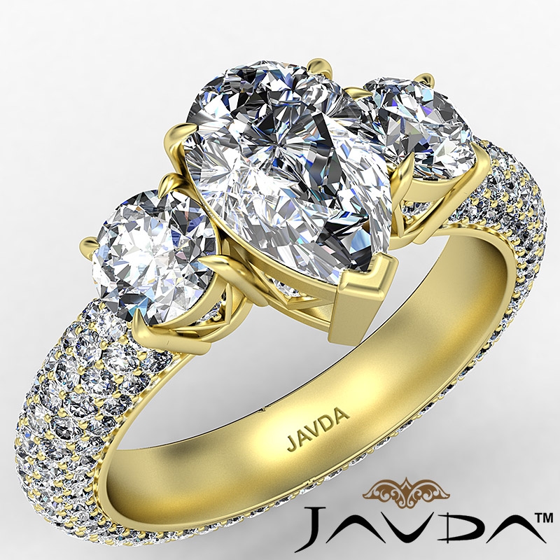 Micro Pave Set Three Stone diamond Ring 18k Gold Yellow