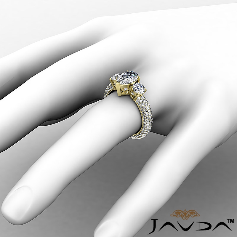 Micro Pave Set Three Stone diamond Ring 18k Gold Yellow