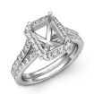 1.2Ct Diamond Emerald Semi Mount Engagement Ring Halo Pave Setting 14k White Gold - javda.com 