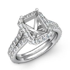 1.2C Diamond Emerald Semi Mount Engagement Ring Halo Pave Setting 14k White Gold
