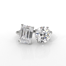 Emerald & Round Diamond Javda Two-Stone Engagement Ring 14k White Gold 4.08 Ctw.