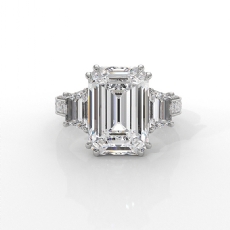 3 Stone Emerald Lab Grown Diamond Engagement Ring IGI 14k White Gold 6.57ctw