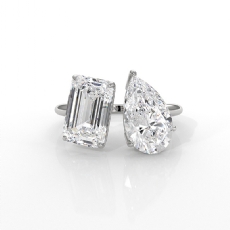 Emerald & Pear Diamond Javda Two-Stone Engagement Ring 14k White Gold 4.63 Ctw.