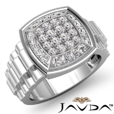 Rolex Style Hip Hop Mens Cluster Diamond Ring 14k White Gold Micro Pave 1Ct