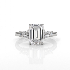 3 Stone Emerald Lab Grown Diamond Engagement Ring IGI 14k White Gold 2.61ctw.