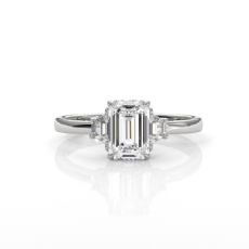 3 Stone Emerald Cut Lab Grown Diamond Engagement Ring IGI 14k White Gold 1.5ctw.