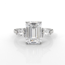 3 Stone Emerald Cut Lab Grown Diamond Engagement Ring IGI 14k White Gold 4.4ctw.