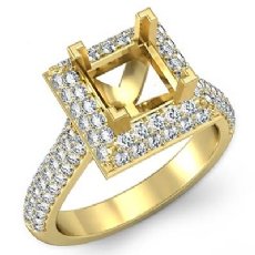 Diamond Engagement Princess Ring 18k Gold Yellow Halo Semi Mount (1.4Ct. tw.)