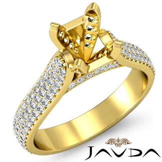 Halo Pave Setting Diamond Engagement Round Semi Mount Ring 14k Gold Yellow 1.45Ct