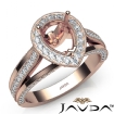 Halo Pave Diamond Engagement Pear Semi Mount Millgrain Ring 18k Rose Gold 0.9Ct - javda.com 