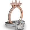 Halo Pave Set Diamond Engagement 14k Rose Gold Princess Semi Mount Ring 0.5Ct - javda.com 