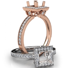 Halo Pave Set Diamond Engagement 14k Rose Gold Princess Semi Mount Ring  (0.5Ct. tw.)