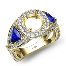 3 Stone Diamond Engagement Trillion Round Semi Mount Ring 14k Gold Yellow  (1.3Ct. tw.)