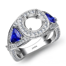 3 Stone Diamond Engagement Trillion Round Semi Mount Ring 14k White Gold 1.84Ct