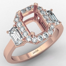 3 Stone Halo Diamond Engagement Emerald Semi Mount 14k Rose Gold Ring  (0.78Ct. tw.)